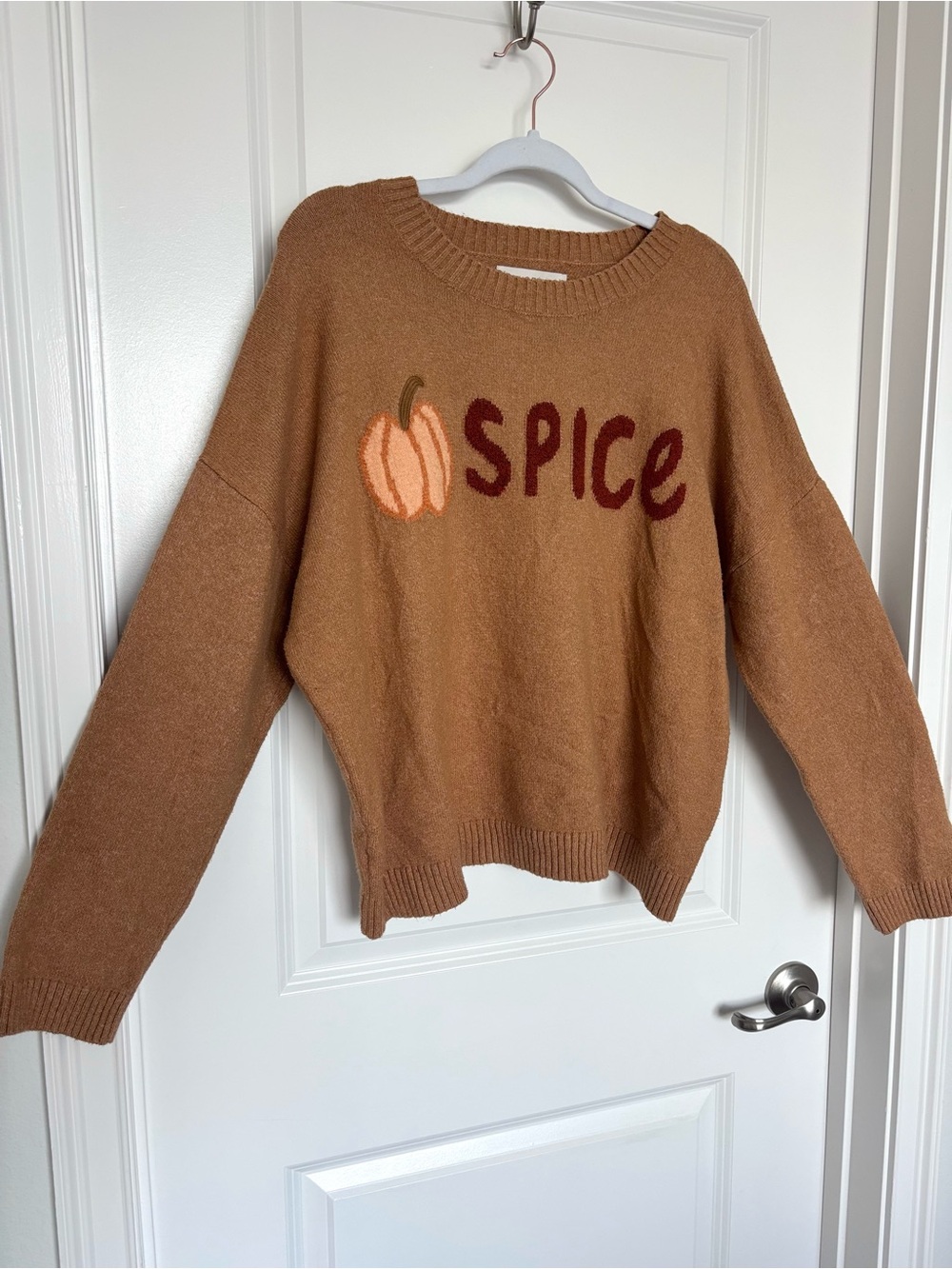 LOFT Pumpkin Spice Sweater XL Brown Tan Pumpkin Fall Autumn Cozy Knit